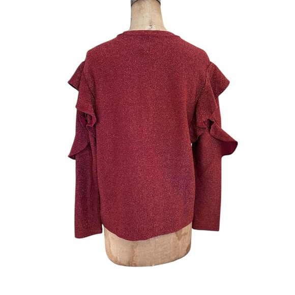Anthropologie Scotch & Soda Red Melodie Metallic Shimmer Ruffle Blouse Size S - Picture 3 of 6